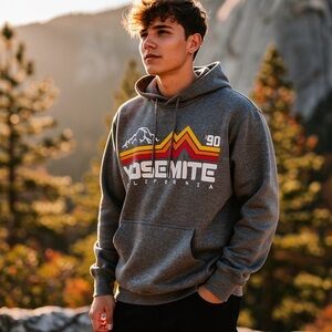 Vintage Prairie Mt Embroidered ‘90 Yosemite Dark Gray Pullover Hoodie Sz S